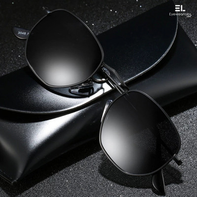 KOPEK Retro Square Sunglasses(For Men & Women, Black)