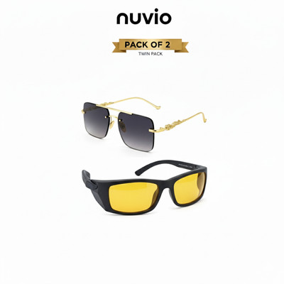 NUVIO Wrap-around, Rectangular Sunglasses(For Boys & Girls, Grey, Yellow, Golden)