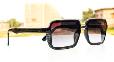 jiebo Rectangular Sunglasses(For Men & Women, Black)