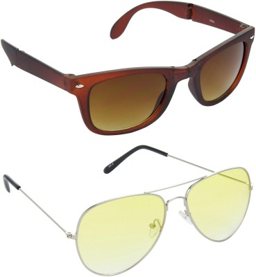 Hrinkar Wayfarer Sunglasses(For Men & Women, Brown, Yellow)