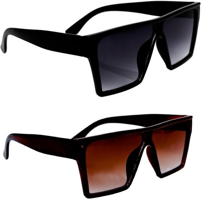 TheWhoop Rectangular Sunglasses(For Men & Women, Black, Brown)