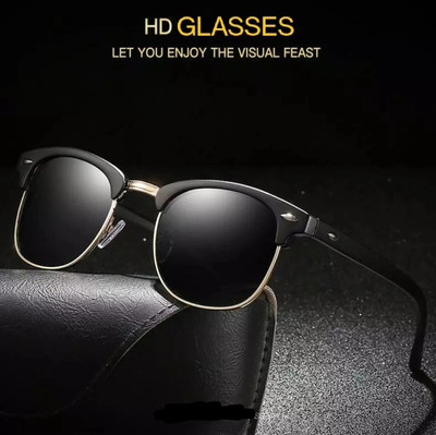 peter india Clubmaster, Round Sunglasses(For Men & Women, Black)