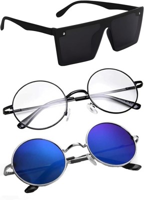 shah collections Sports, Round Sunglasses(For Men & Women, Black, Multicolor, Silver)