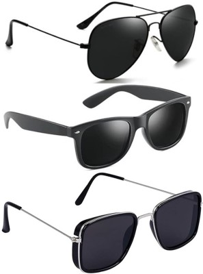 shah collections Rectangular, Wayfarer, Aviator Sunglasses(For Men & Women, Black)