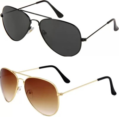 Singco India Aviator Sunglasses(For Men & Women, Black, Brown)