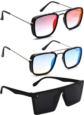 shah collections Sports, Rectangular Sunglasses(For Men & Women, Black, Blue, Red)