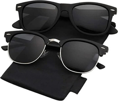 peter india Clubmaster, Wayfarer Sunglasses(For Men & Women, Black)