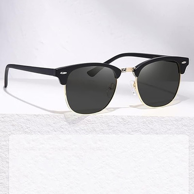 DKERAOD Clubmaster, Retro Square, Wrap-around Sunglasses(For Men & Women, Black)