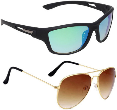 ELLIGATOR Wrap-around Sunglasses(For Men & Women, Green, Brown)