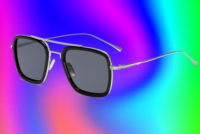 The Studded Rectangular Sunglasses(For Men & Women, Black)