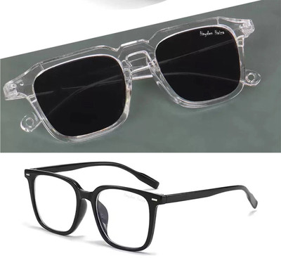 hayden haiza Retro Square Sunglasses(For Men & Women, Black, Clear)