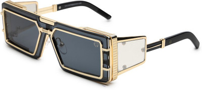 Hashtag eyewear Rectangular Sunglasses(For Men & Women, Black)