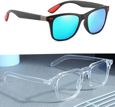 ELLIGATOR Retro Square, Sports, Wayfarer, Rectangular Sunglasses(For Men & Women, Blue, Clear)