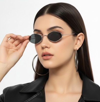TheDarker Oval, Cat-eye, Butterfly Sunglasses(For Men & Women, Black)