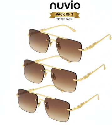 NUVIO Rectangular, Over-sized Sunglasses(For Boys & Girls, Brown)