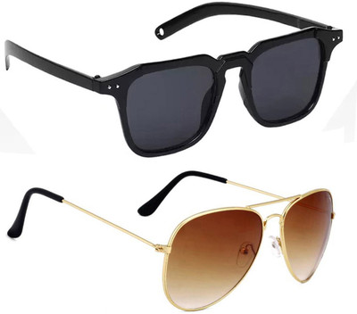 ELLIGATOR Retro Square Sunglasses(For Men & Women, Black, Brown)