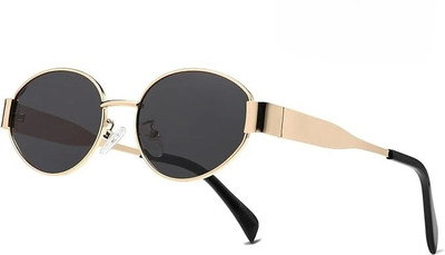 Eymen I Oval, Retro Square Sunglasses(For Men & Women, Black)