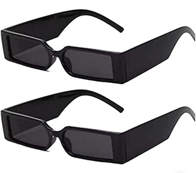 wizara Rectangular Sunglasses(For Men & Women, Black)