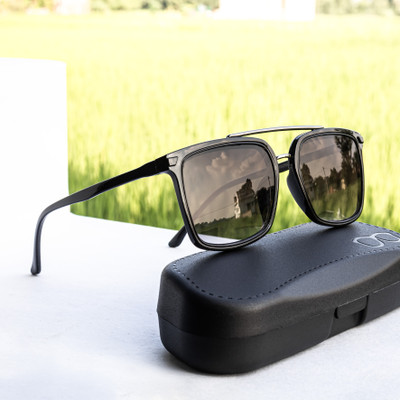 Durer Retro Square Sunglasses(For Men & Women, Black)