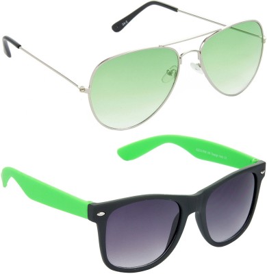 Hrinkar Aviator Sunglasses(For Men & Women, Green, Grey)