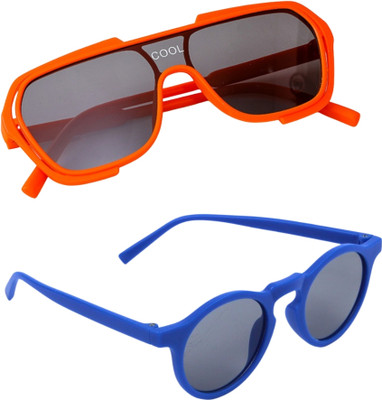 Neska Moda Rectangular, Round Sunglasses(For Boys & Girls, Black)