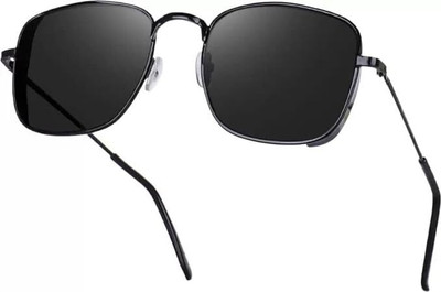 The Studded Rectangular Sunglasses(For Men & Women, Black)