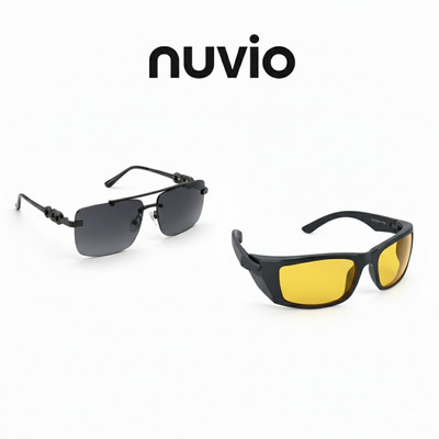 NUVIO Rectangular, Sports Sunglasses(For Men & Women, Grey, Yellow, Black)