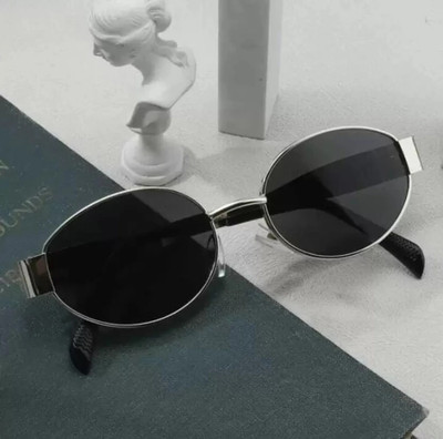 peter india Oval, Round Sunglasses(For Men & Women, Black)