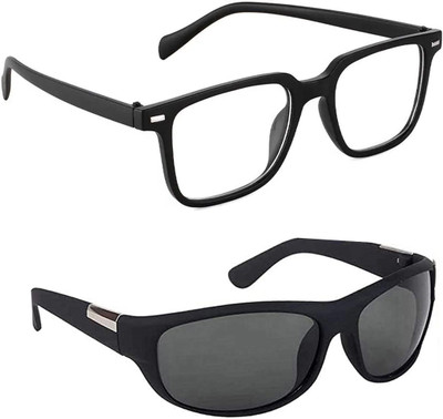 ELLIGATOR Retro Square, Sports, Wayfarer, Rectangular Sunglasses(For Men & Women, Clear, Black)