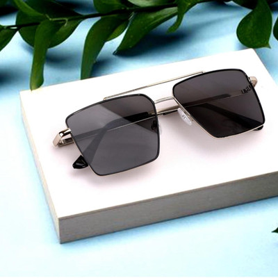 Rozti Rectangular Sunglasses(For Men & Women, Black)