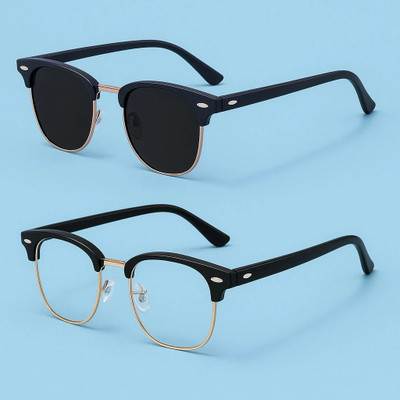 The Studded Clubmaster Sunglasses(For Men & Women, Black, Clear)