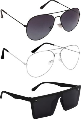 shah collections Sports, Aviator Sunglasses(For Men & Women, Black, Clear)