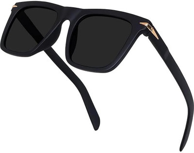 The Studded Rectangular Sunglasses(For Men & Women, Black)
