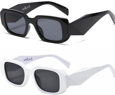 ARICKS Rectangular, Retro Square Sunglasses(For Men & Women, Black)
