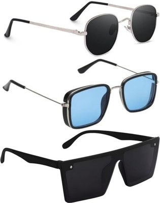 shah collections Wayfarer, Rectangular, Round Sunglasses(For Men & Women, Black, Blue)