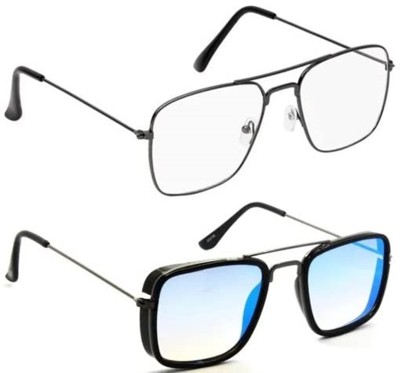 Whay Rectangular Sunglasses(For Men & Women, Clear, Blue)