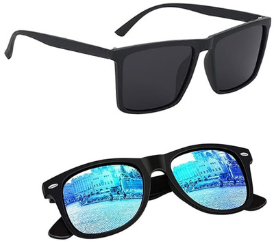 ELLIGATOR Retro Square, Rectangular, Wayfarer Sunglasses(For Men & Women, Black, Blue)