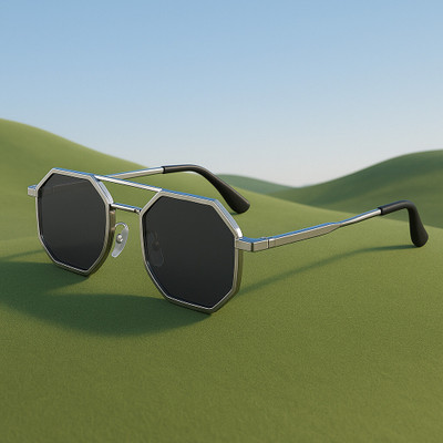 The Studded Rectangular Sunglasses(For Men & Women, Black)
