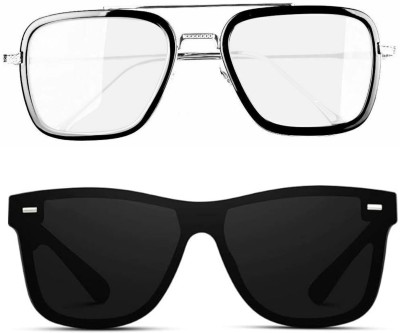 The Studded Retro Square, Wayfarer Sunglasses(For Men & Women, Clear, Black)