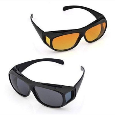 JENUK Wrap-around Sunglasses(For Men & Women, Black, Yellow)