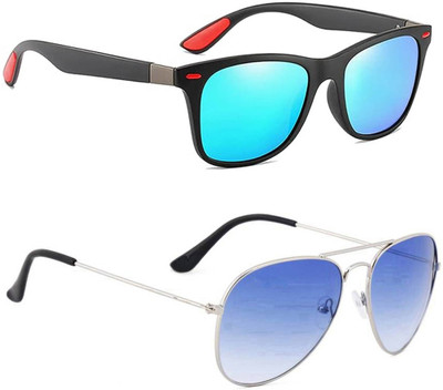 ELLIGATOR Retro Square, Sports, Wayfarer, Rectangular Sunglasses(For Men & Women, Blue, Blue)