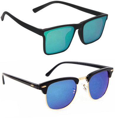 ELLIGATOR Retro Square Sunglasses(For Men & Women, Green, Blue)