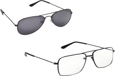 Scaglia Aviator Sunglasses(For Men & Women, Black, Clear)