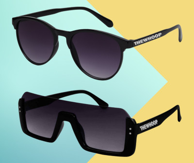 TheWhoop Oval, Rectangular Sunglasses(For Men & Women, Black)