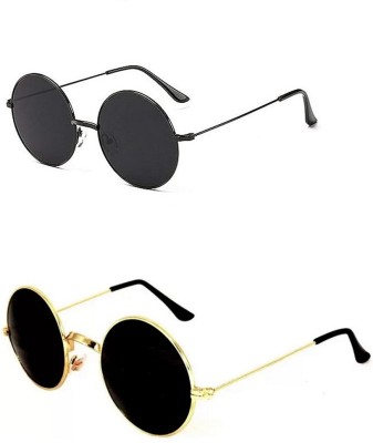 Singco India Round Sunglasses(For Men & Women, Black)