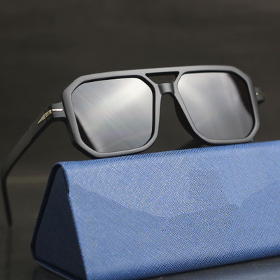skylark Retro Square, Rectangular Sunglasses(For Men & Women, Black)