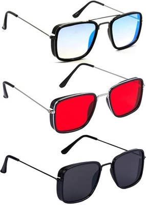 shah collections Rectangular Sunglasses(For Men & Women, Blue, Red, Black)