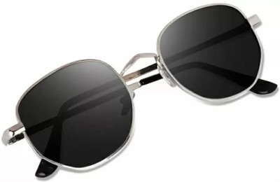 Puerto Oval, Rectangular Sunglasses(For Men & Women, Black)