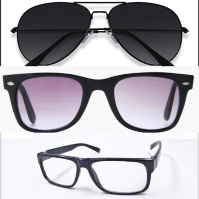 Specoo Wayfarer, Rectangular, Aviator Sunglasses(For Men & Women, Black)