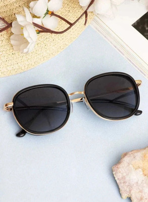 GANSTA Oval, Round Sunglasses(For Women, Grey, Black)